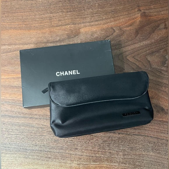 CHANEL Handbags - CHANEL PARFUMS BLACK SATEEN COSMETIC BAG New in box! 📦